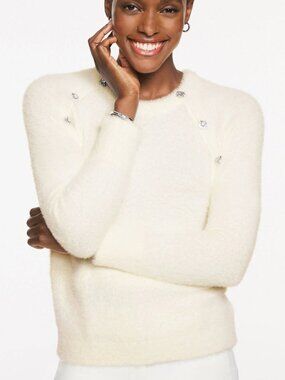 Talbots Plush Crewneck Sweater Ivory S Petite NWOT